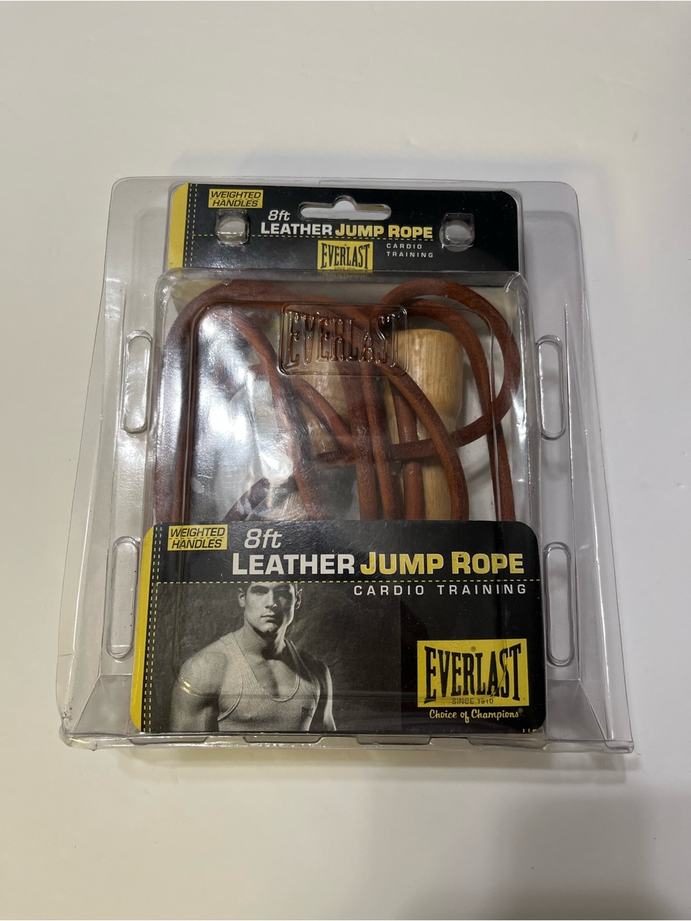 Everlast Leather Jump Rope in Brown with Wood Handles